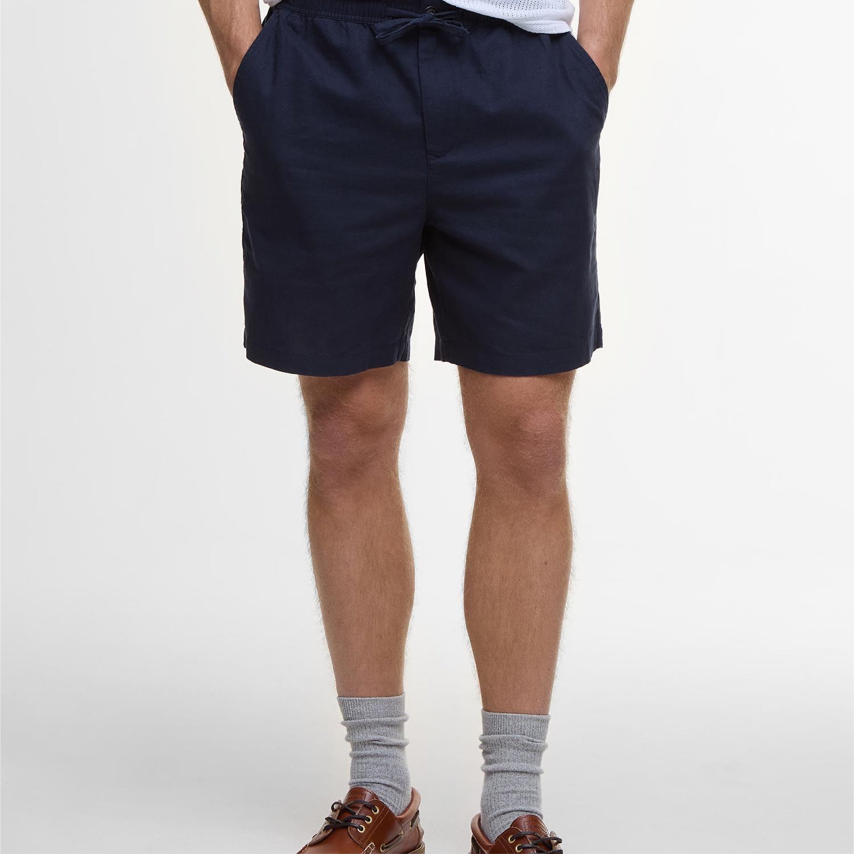 Cotton Linen Relaxed Shorts Navy#Color_Navy