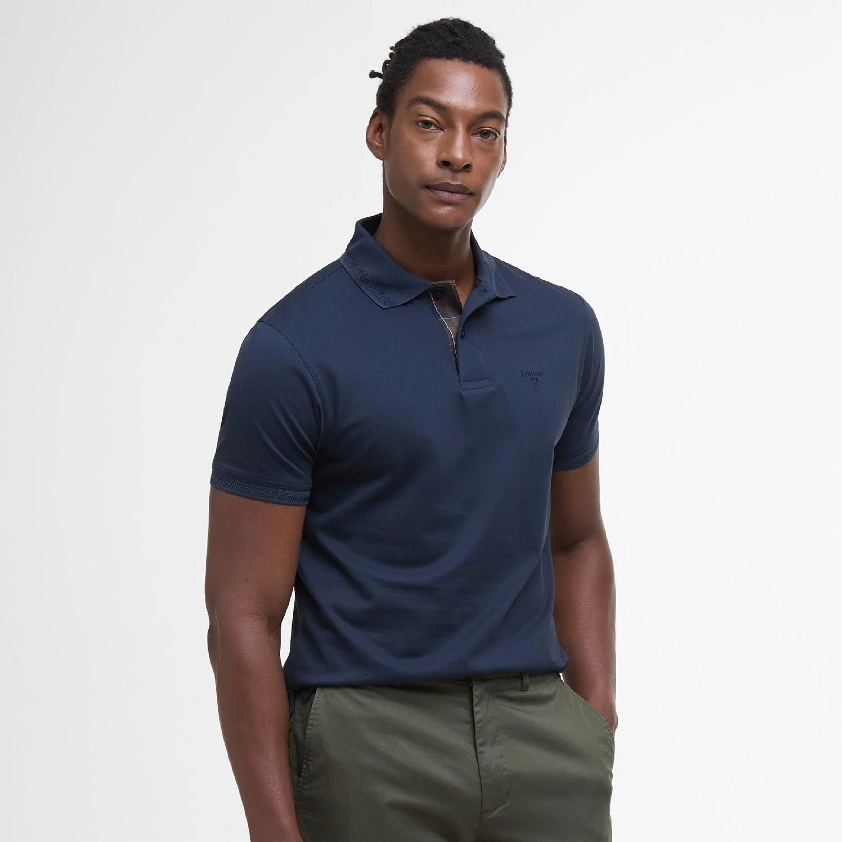 Premium Tartan Pique Polo Shirt Navy#Color_Navy