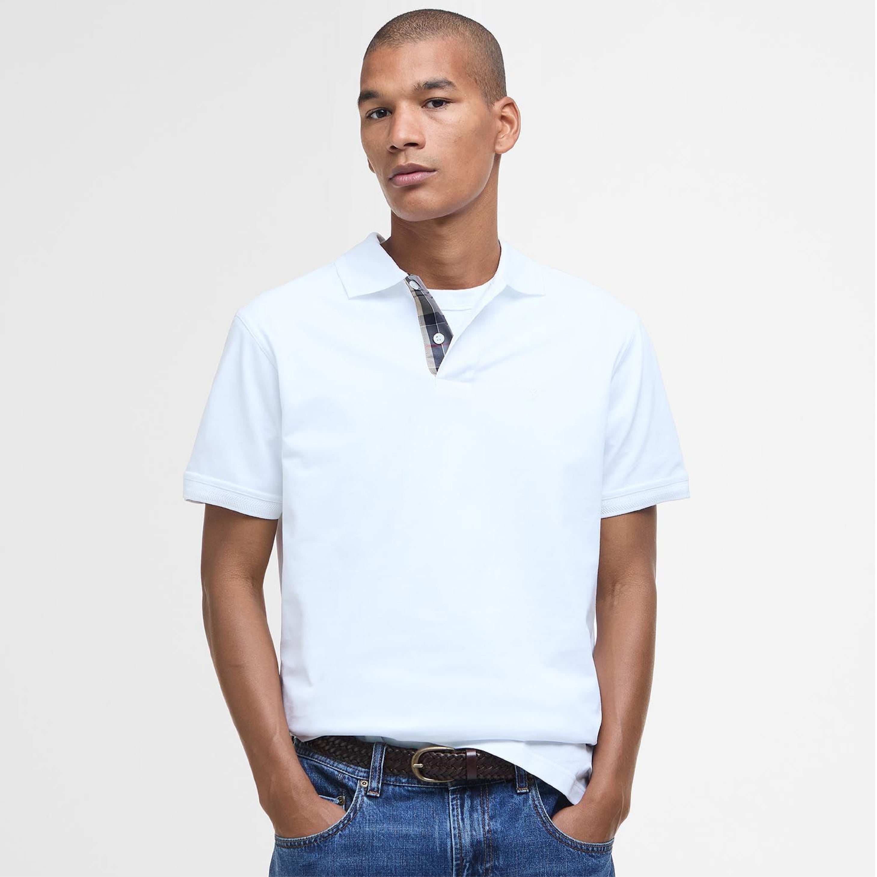 Premium Tartan Pique Polo Shirt White#Color_White