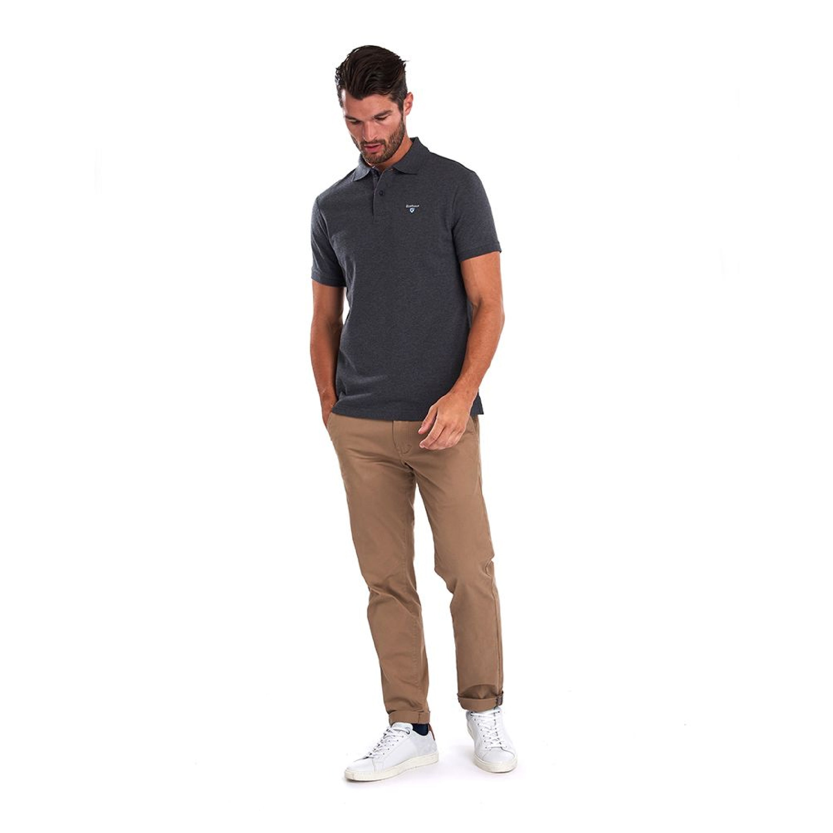 Barbour Tartan Pique Polo Slate Marl#Color_Slate Marl