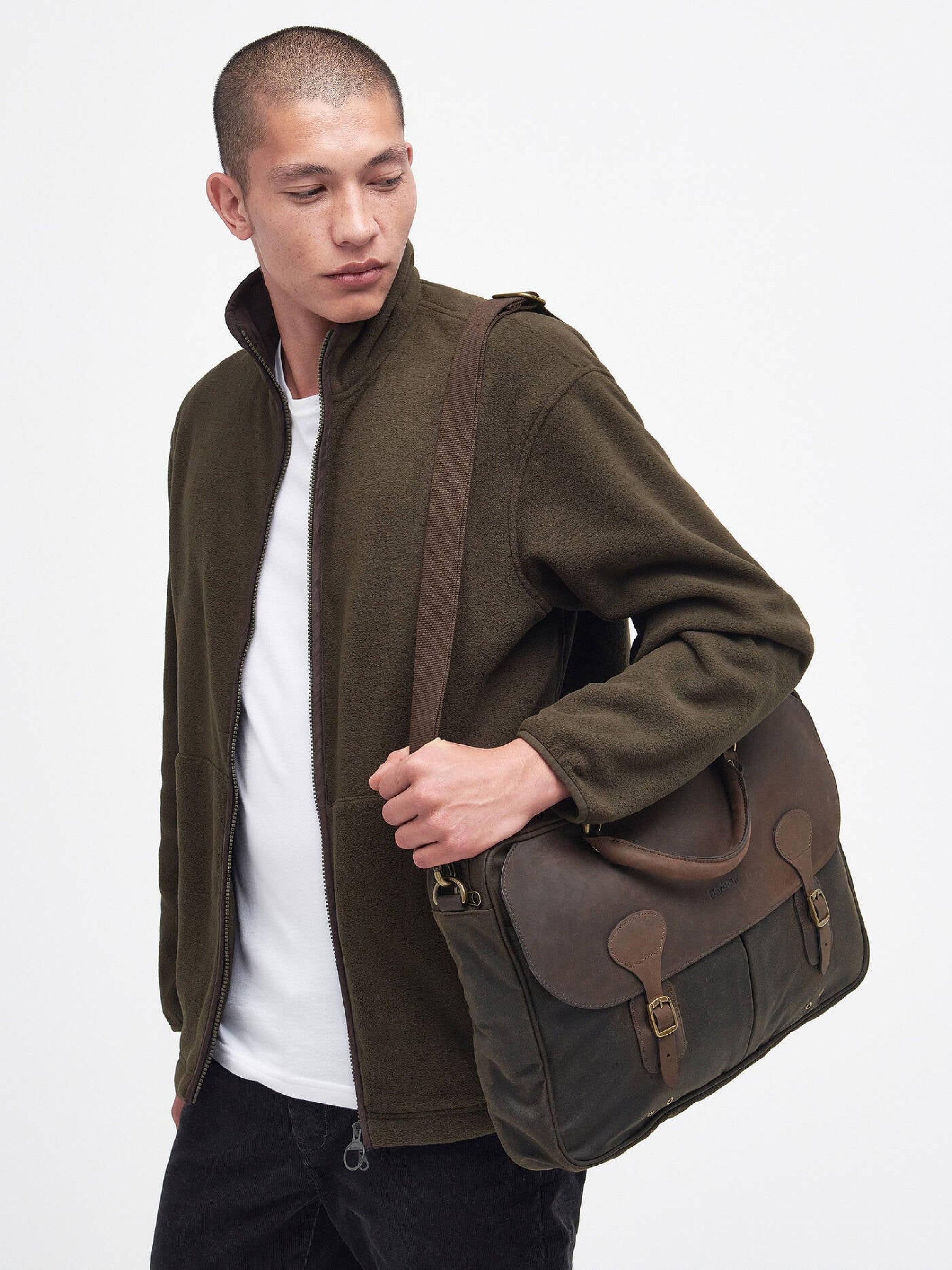 Maletín Barbour de cuero encerado Olive#Color_Olive