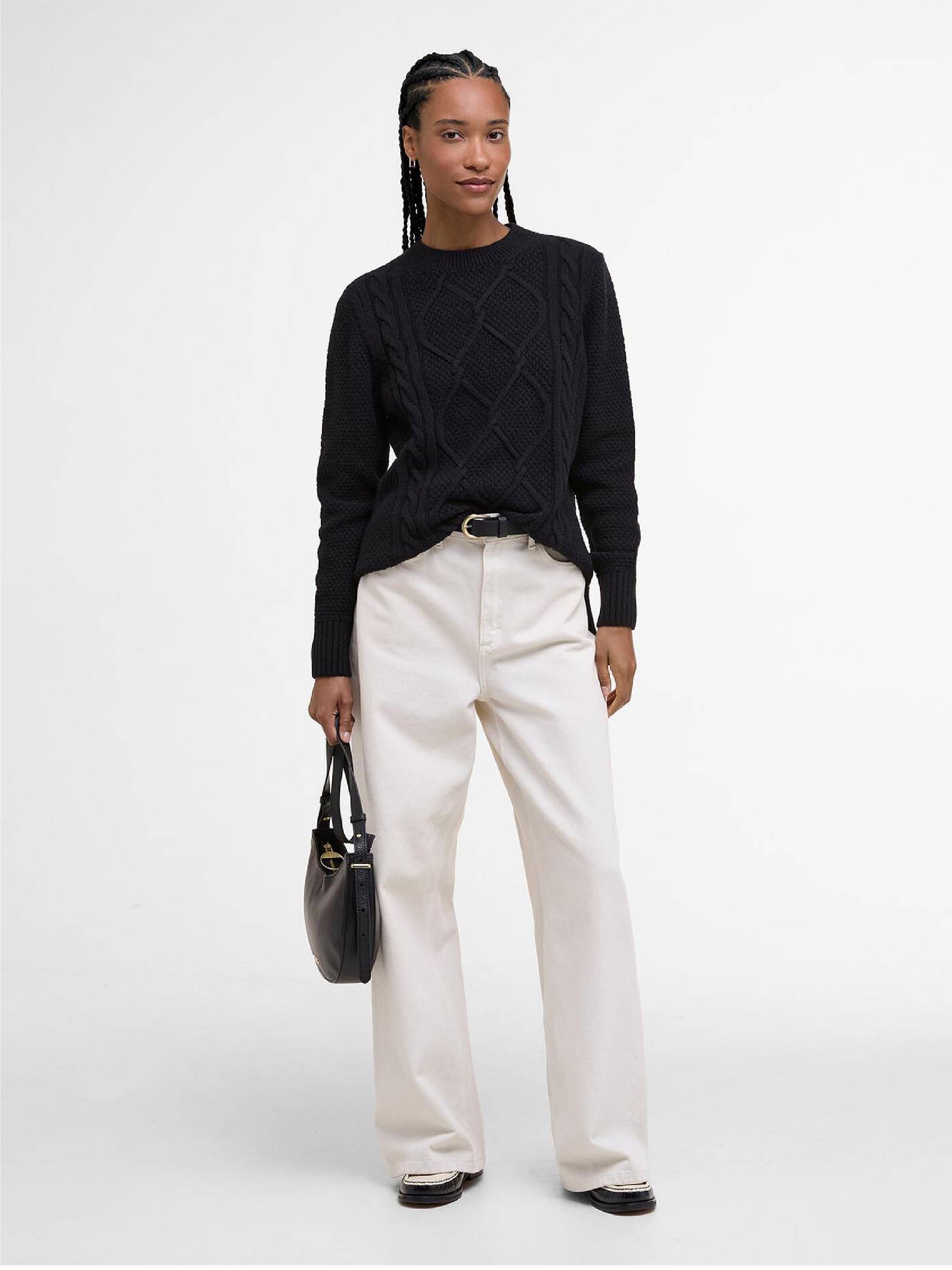 Burne Argyle Crew Neck Jumper Black#Color_Black