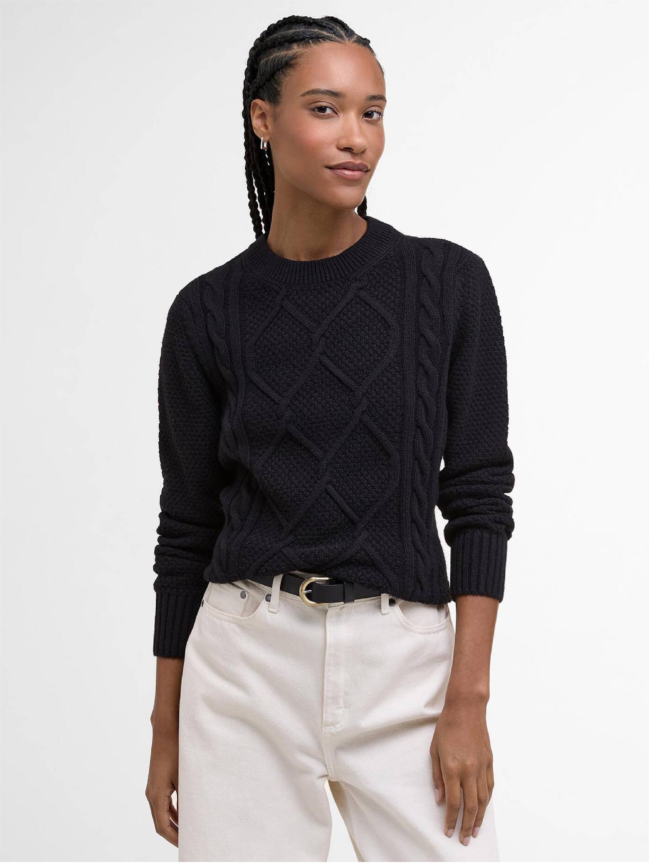 Burne Argyle Crew Neck Jumper Black#Color_Black
