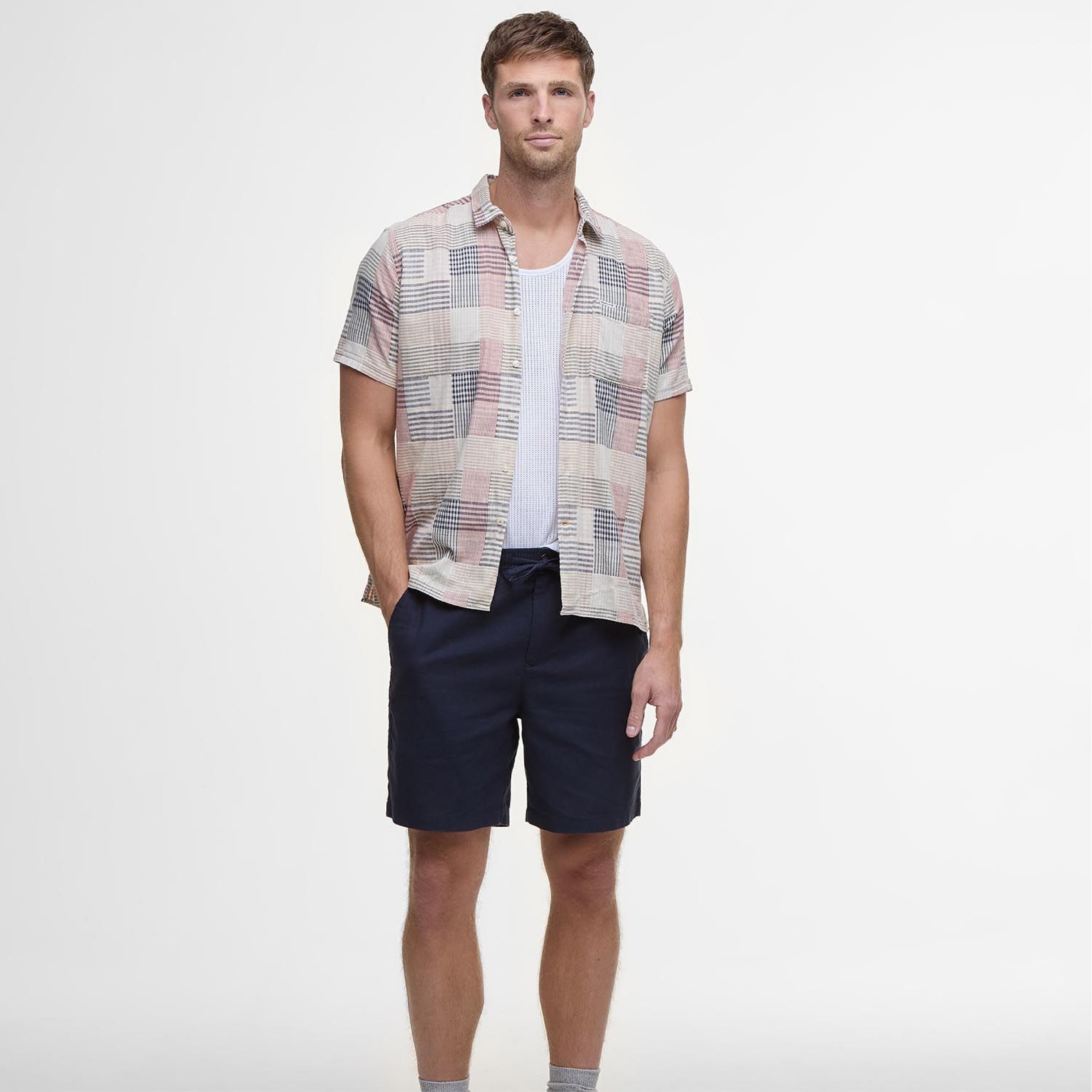 Cotton Linen Relaxed Shorts Navy#Color_Navy