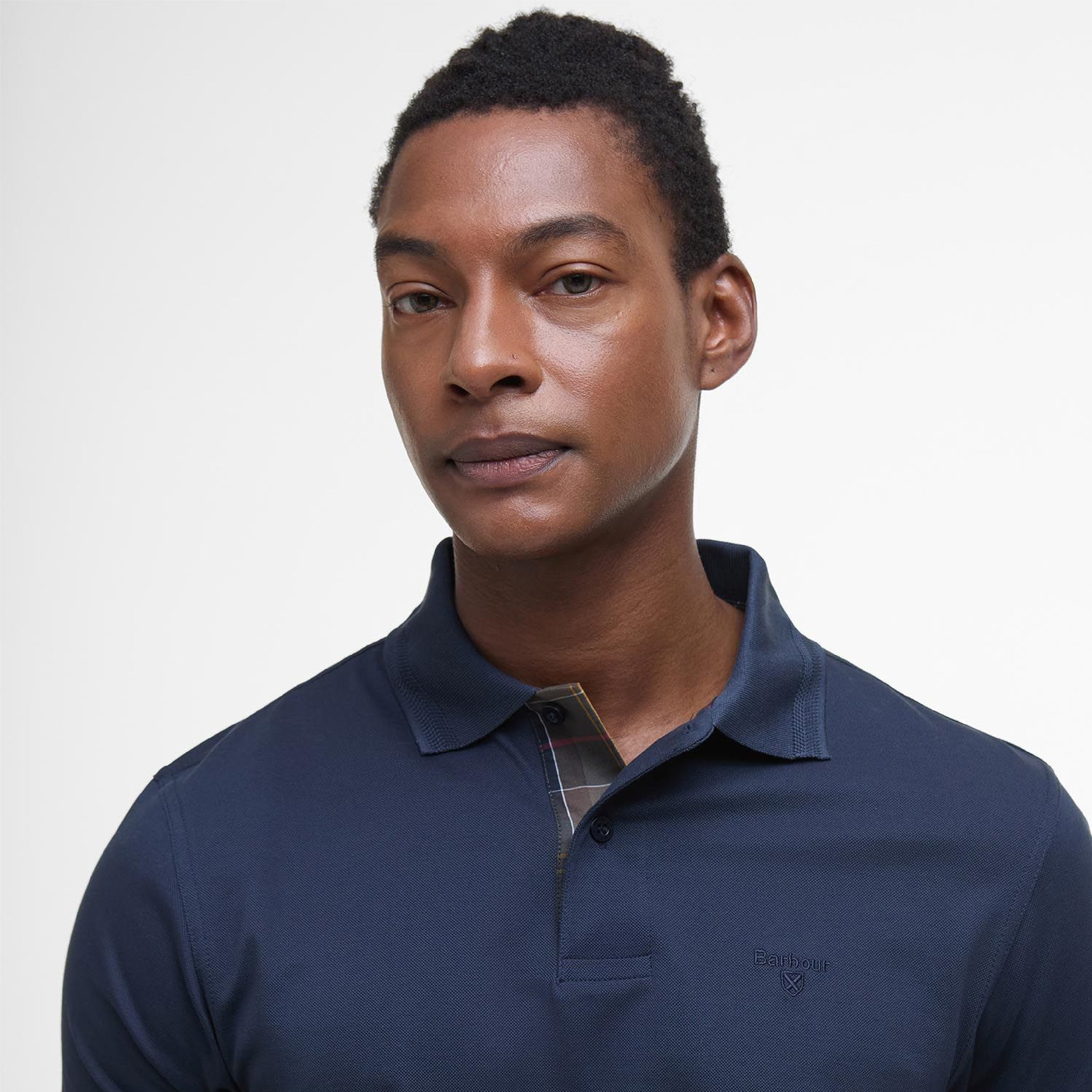 Premium Tartan Pique Polo Shirt Navy#Color_Navy