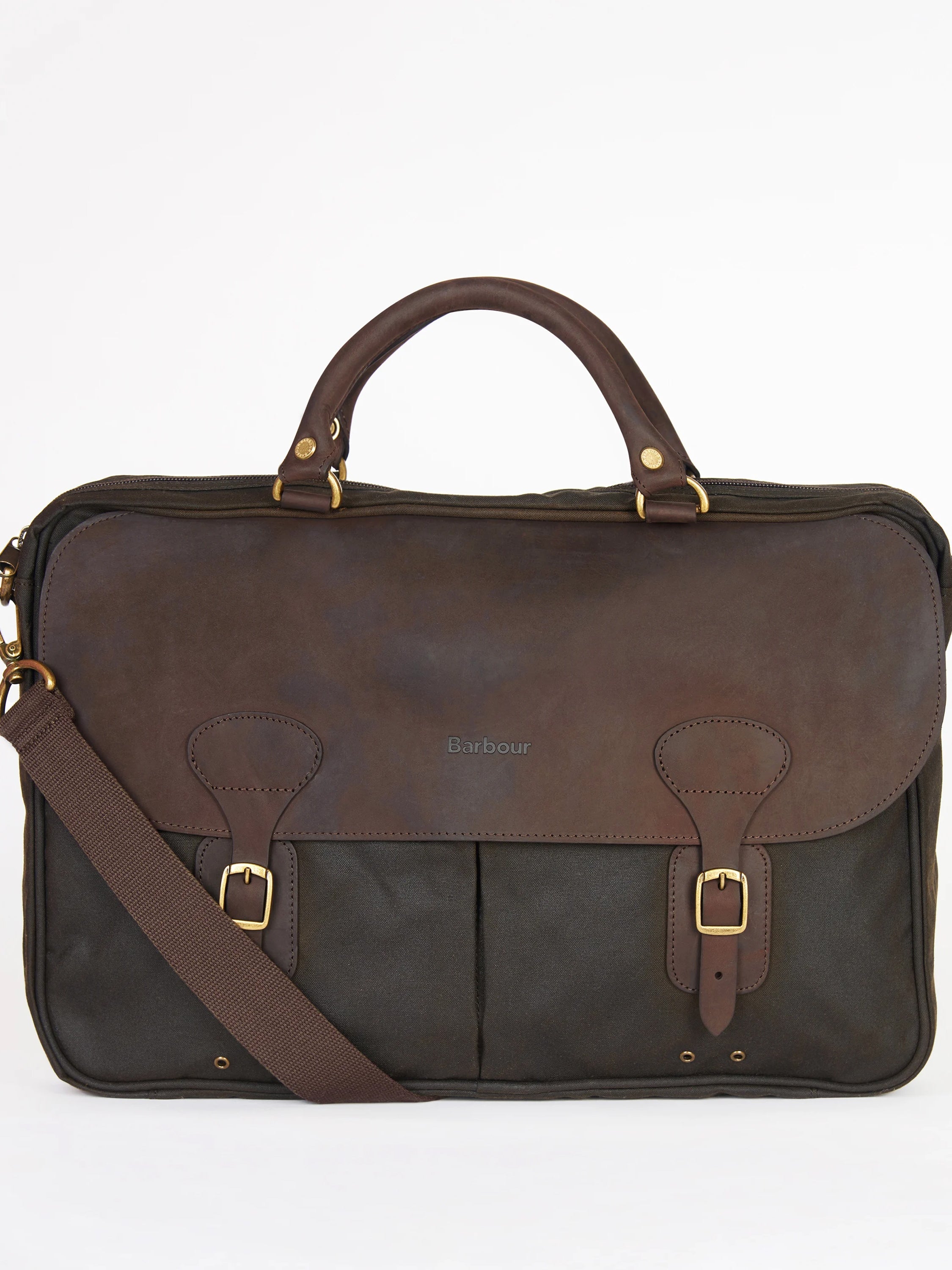 Maletín Barbour de cuero encerado Olive#Color_Olive